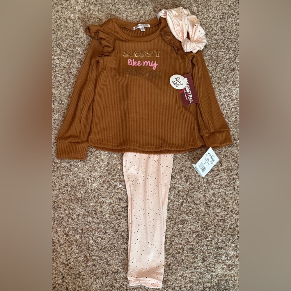 NWT Nannette Kids (Von Maur) Girls 4T “Sassy Like Mom” 2-Piece Outfit + Headband - Picture 4 of 8
